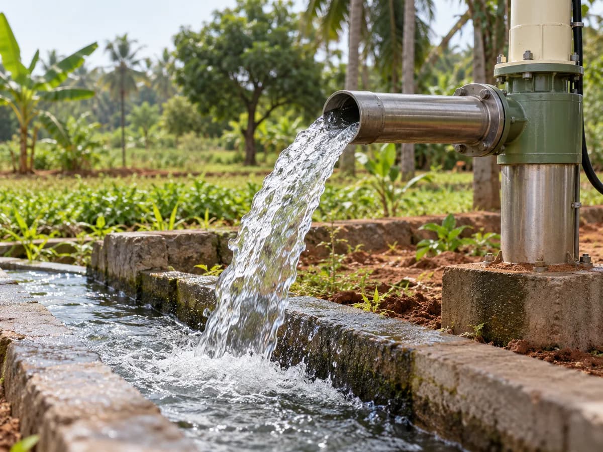 Illustration of clear water flowing from a borewell outlet